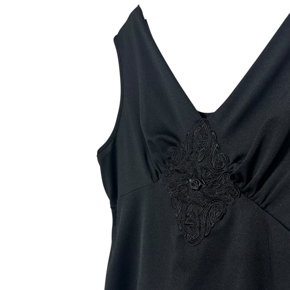 Vintage Y2K Embroidered Sheer Black Wide Shoulder Tank Top | Black | Size XL - Picture 2 of 6